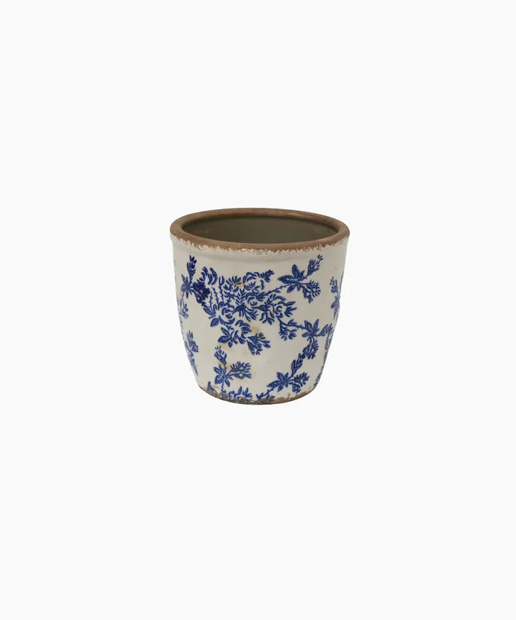 Blue Floral Herb Pot