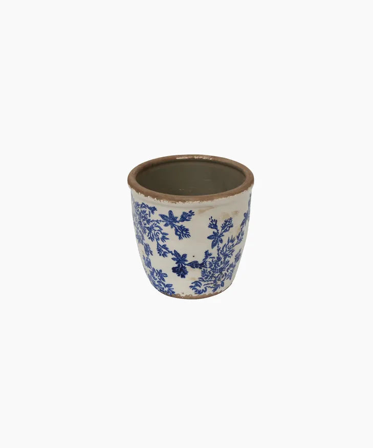 Blue Floral Herb Pot