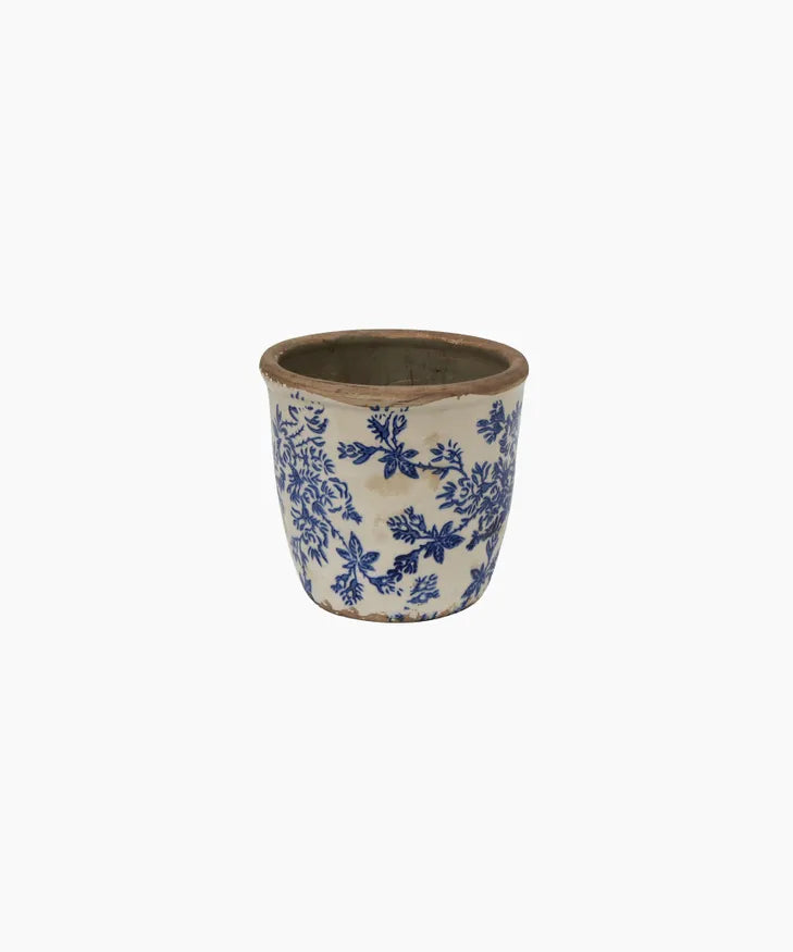 Blue Floral Herb Pot