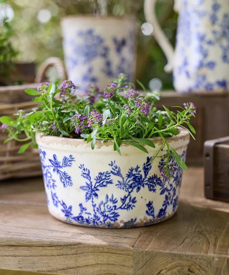 Blue Floral Wide Pot