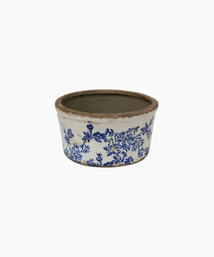 Blue Floral Wide Pot