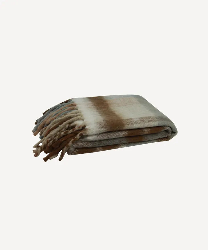 Blue Brown Plaid Tassel Throw