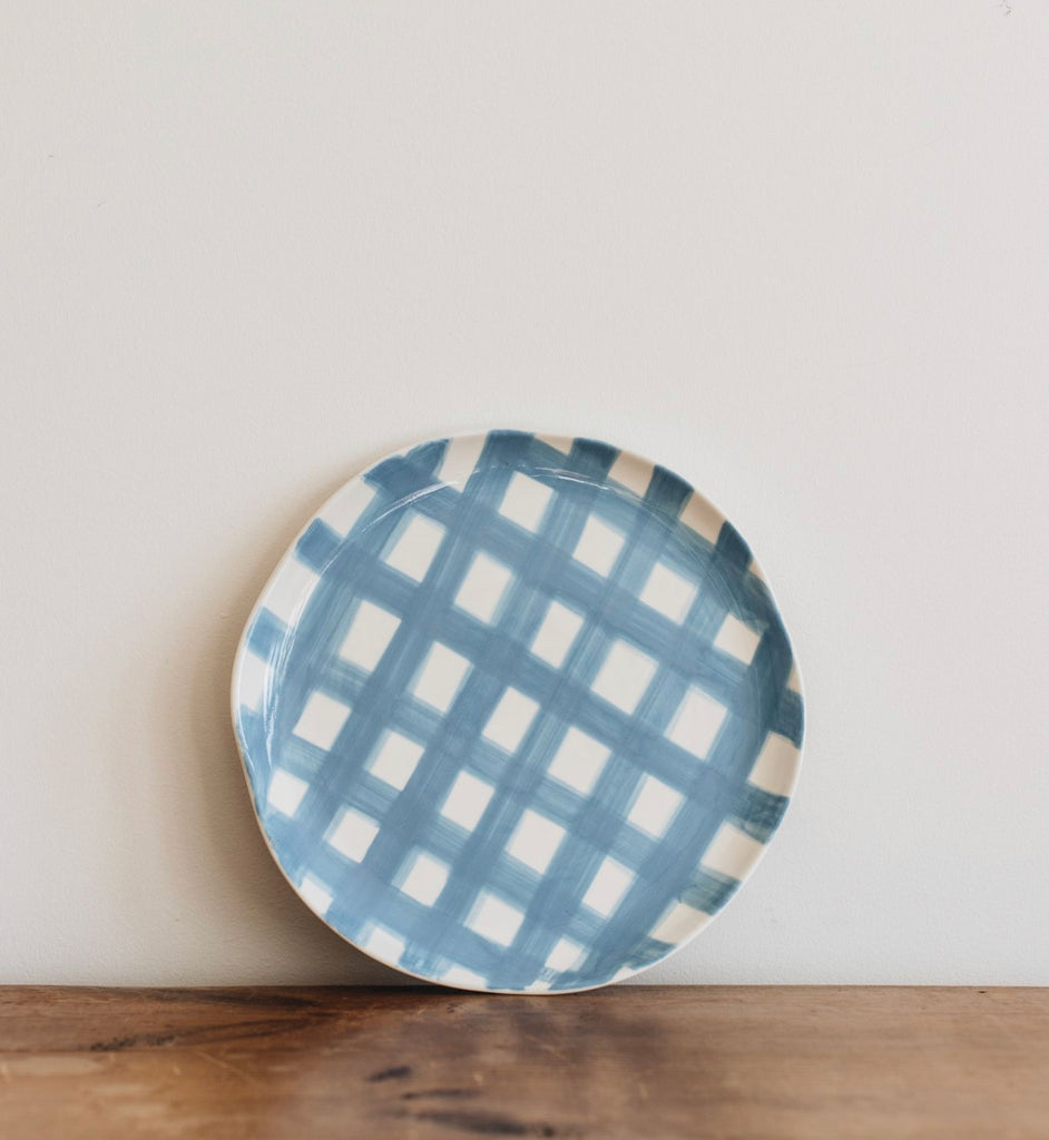 Cornflower Blue Gingham Dinner Plate