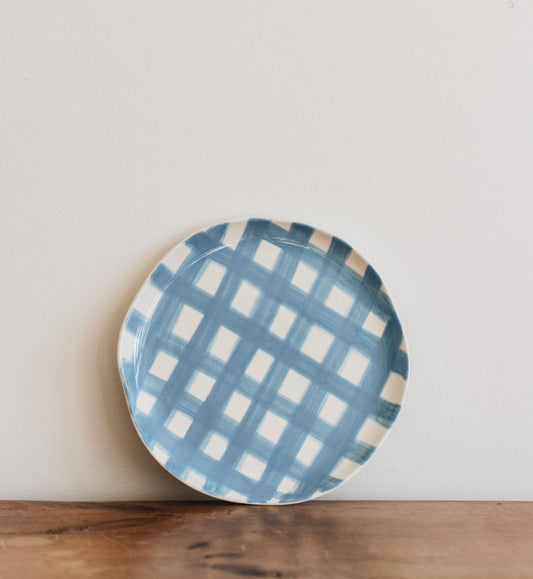 Cornflower Blue Gingham Dinner Plate