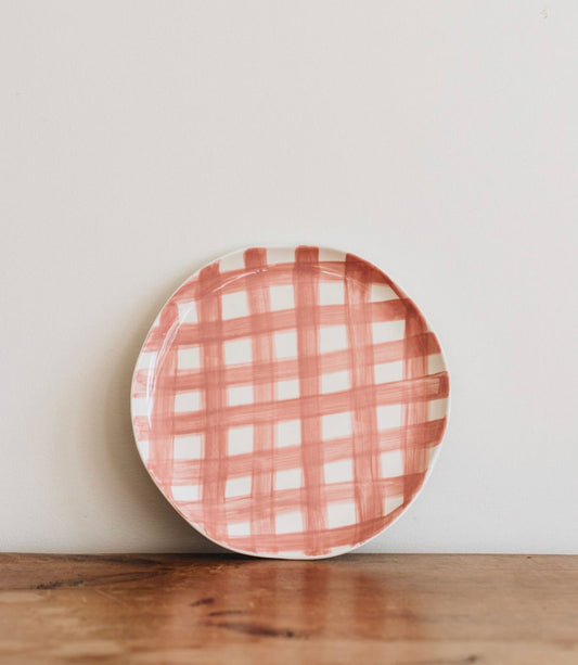 Pink Gingham Dinner Plate