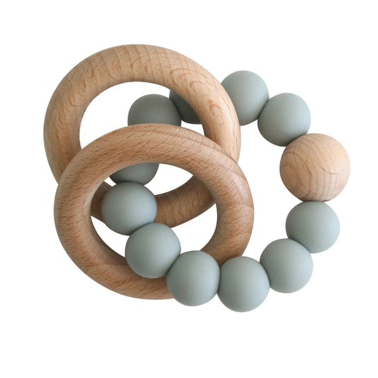 Natural Beechwood & Silicone Teether - Sage