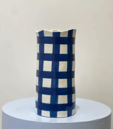 Large Navy Gingham Vase